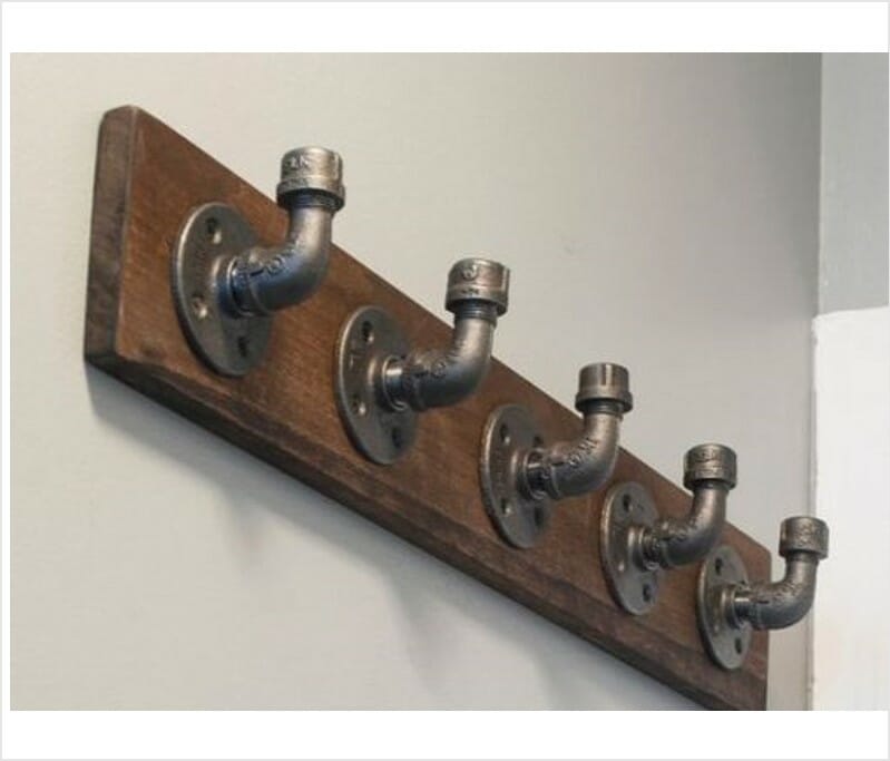 Industrial Vintage Style Pipe Coat Hooks With Wooden Base Pipe Dream