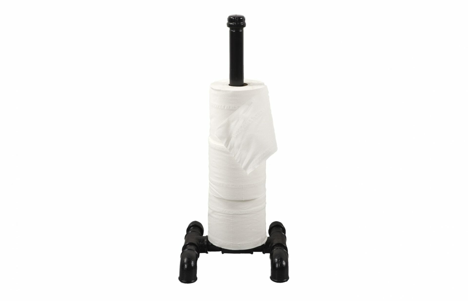black freestanding toilet roll holder