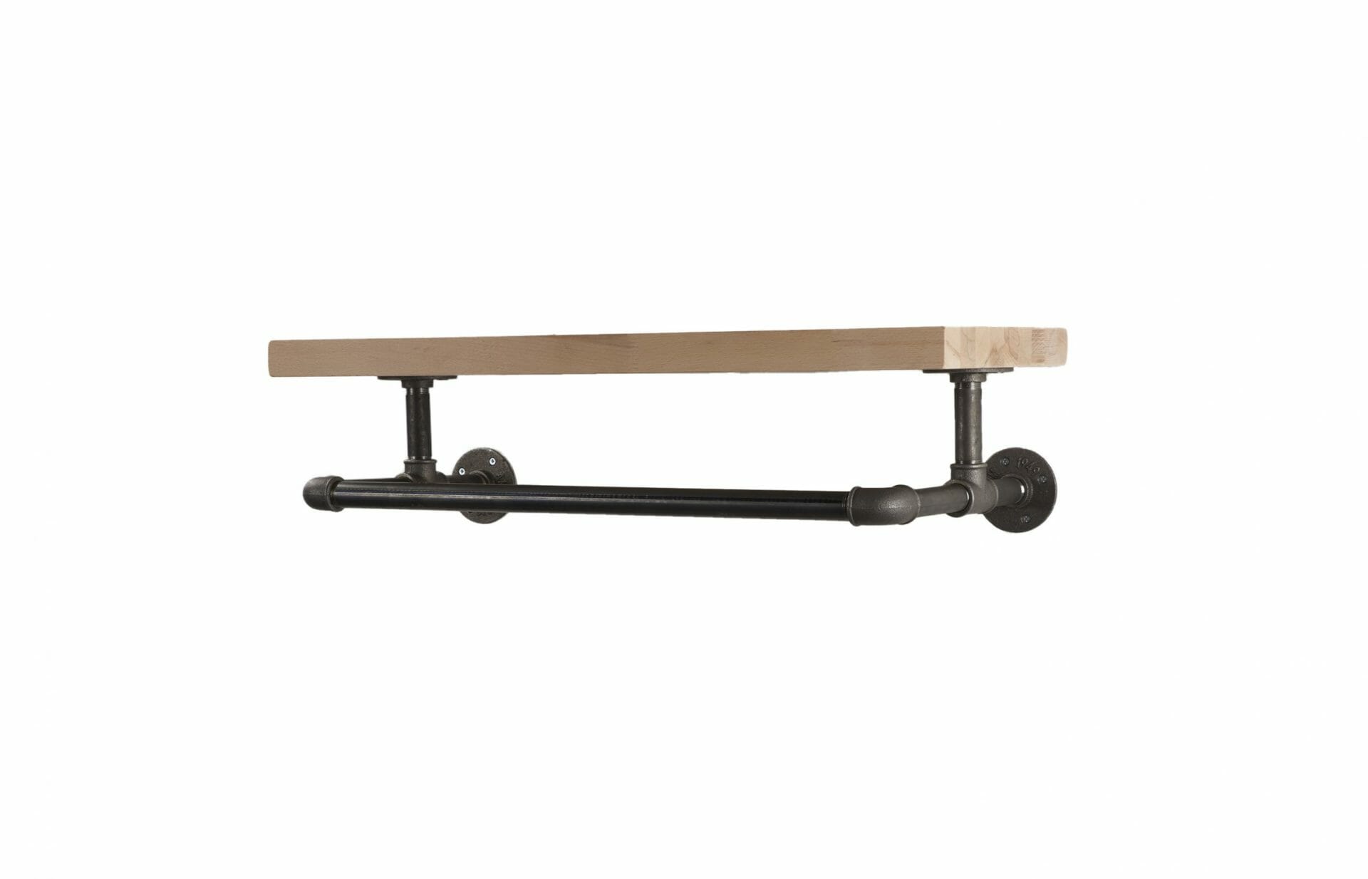 Solid Wooden Shelf with Pipe Bracket hanging rail