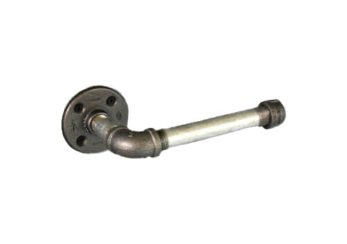 dark grey and galvanised industrial pipe wall mounted toilet roll holder