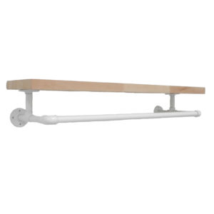 White Clothing Rail With Solid Wooden Shelf