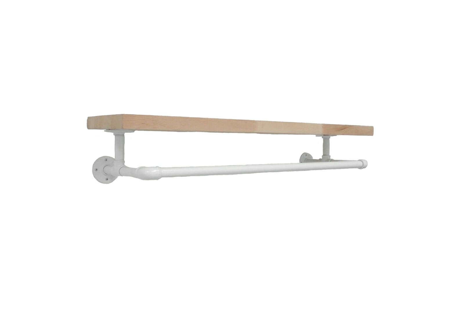 White Clothing Rail With Solid Wooden Shelf