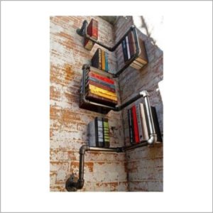 Raw steel industrial pipe wall mounted bookshelf