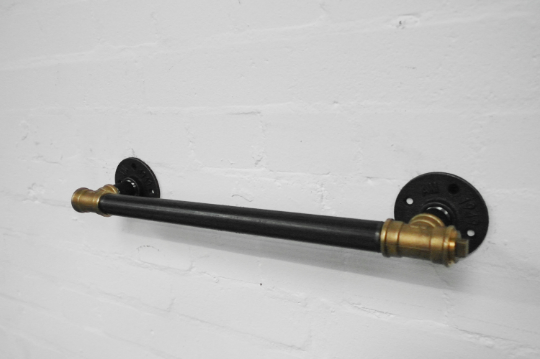industrial steel pipe black and brass wall mounted towel rail