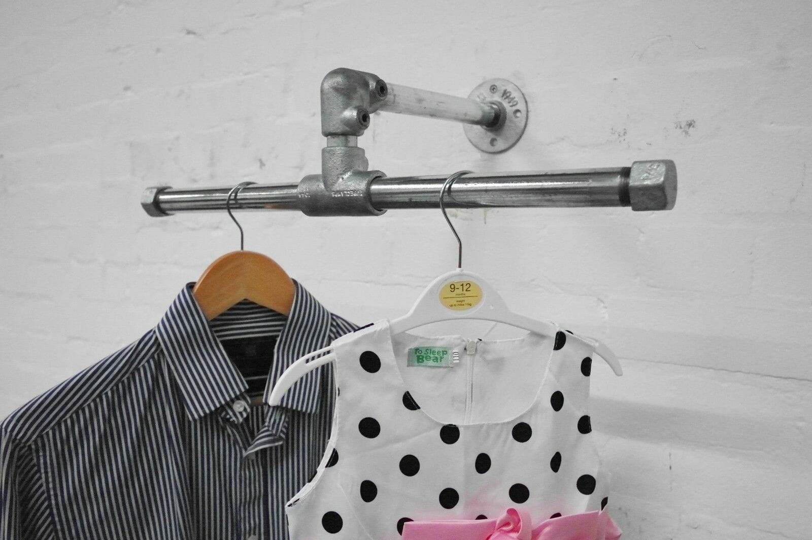 tee shape industrial pipe wall mounted clothes rail