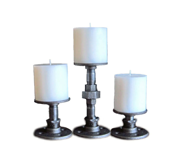 Candle sticks made from rustic industrial pipe