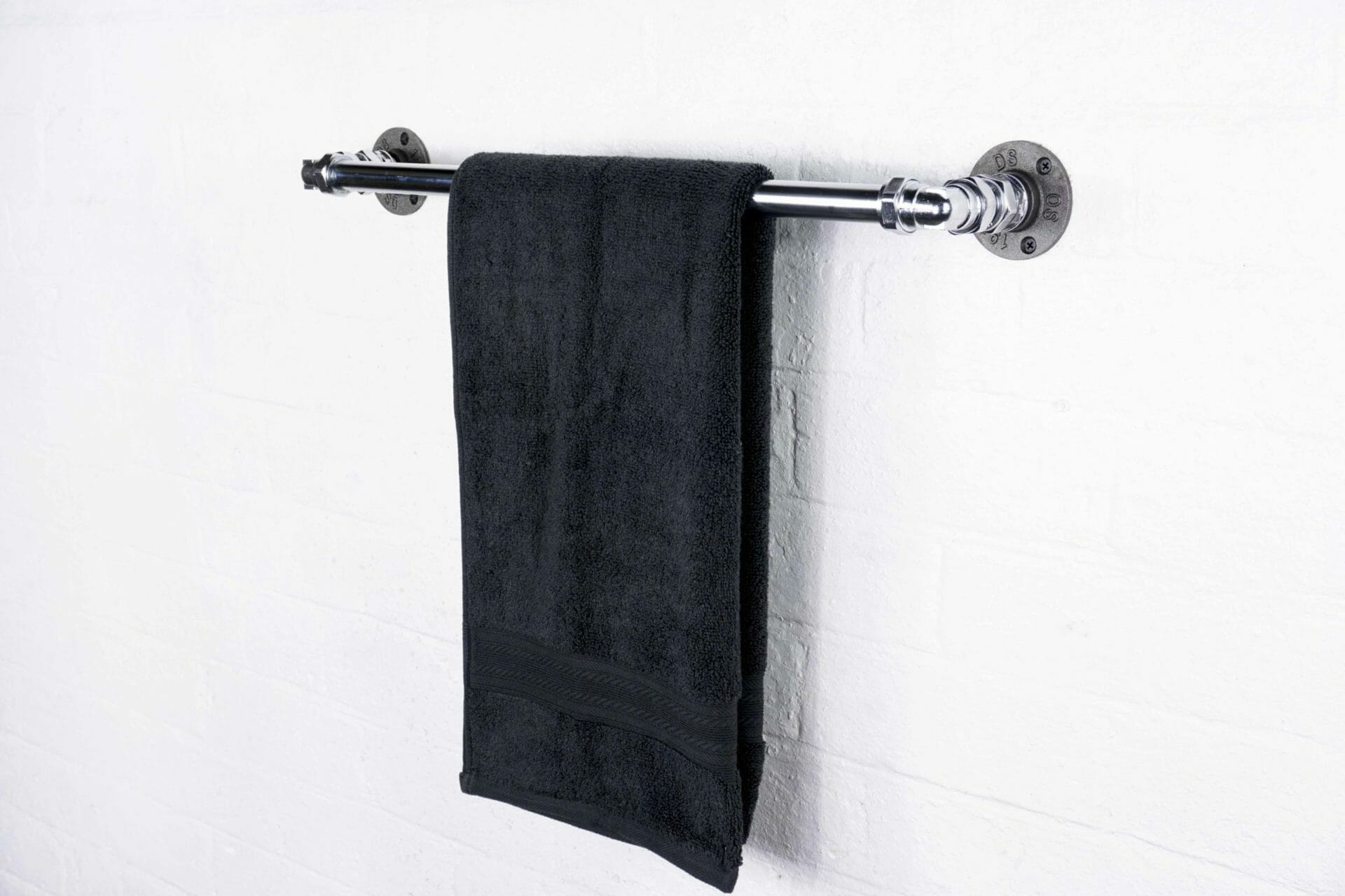 industrial-steel-chrome-towel-rail-with-dark-grey-flanges-with-dark-grey-towel