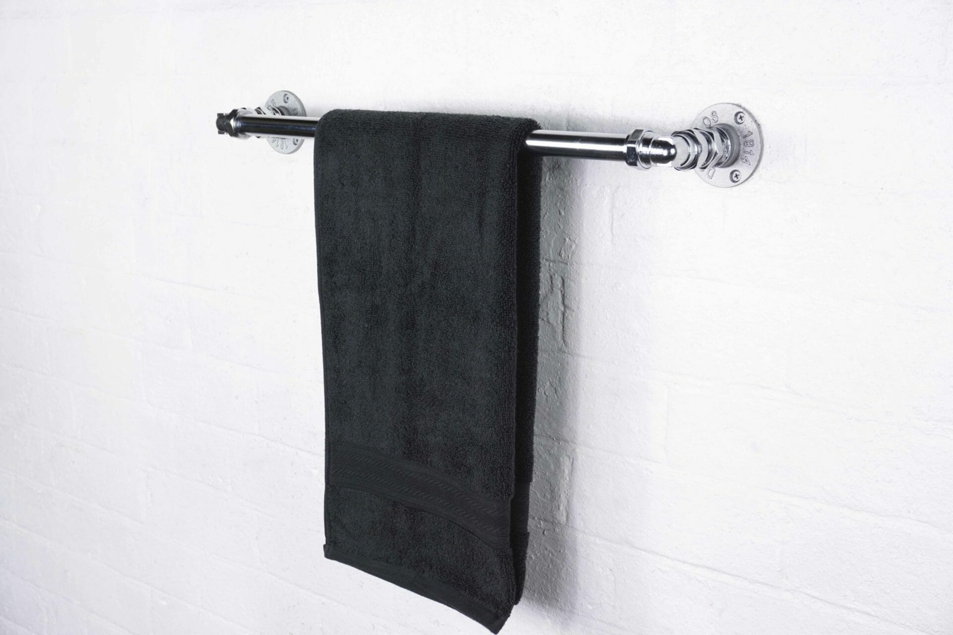 industrial-steel-chrome-towel-rail-with-silver-flanges-dark-grey-towel