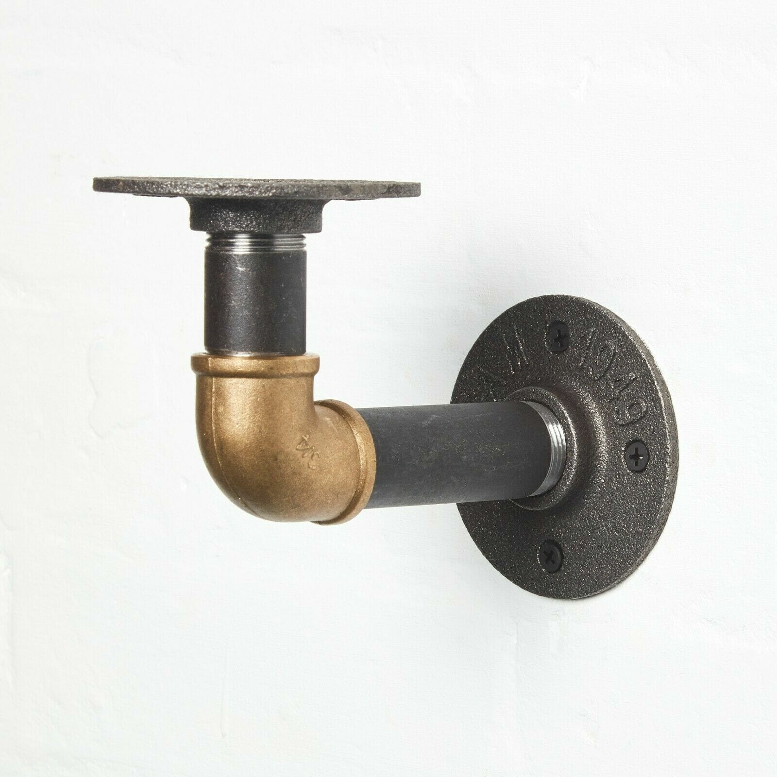 Industrial pipe raw steel and brass elbow shelf brackets