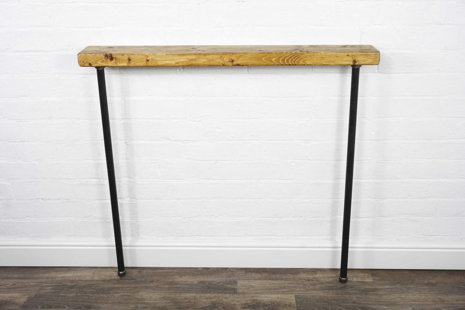 Black steel industrial pipe legs with reclaimed table top console table