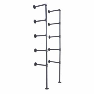 Wall and floor mounted industrial pipe shelving unit powder coated grey