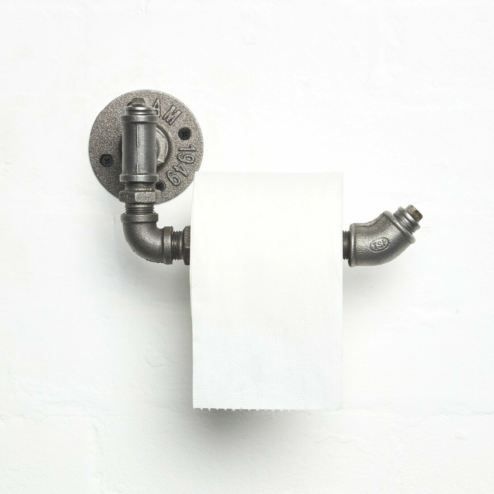 wall mounted industrial pipe raw steel vintage funky toilet roll holder