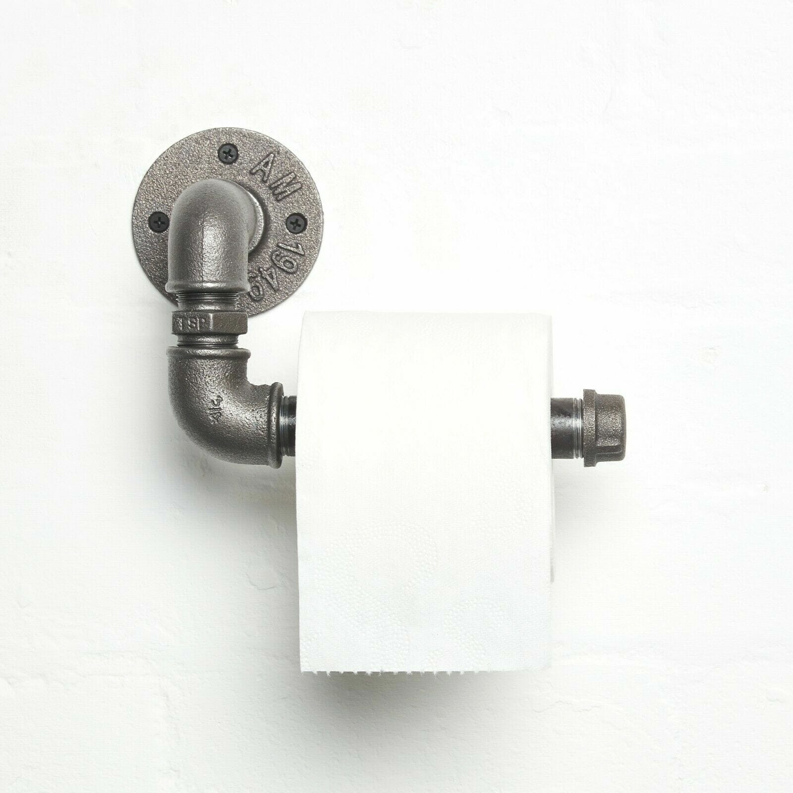wall mounted industrial pipe raw steel vintage funky toilet roll holder