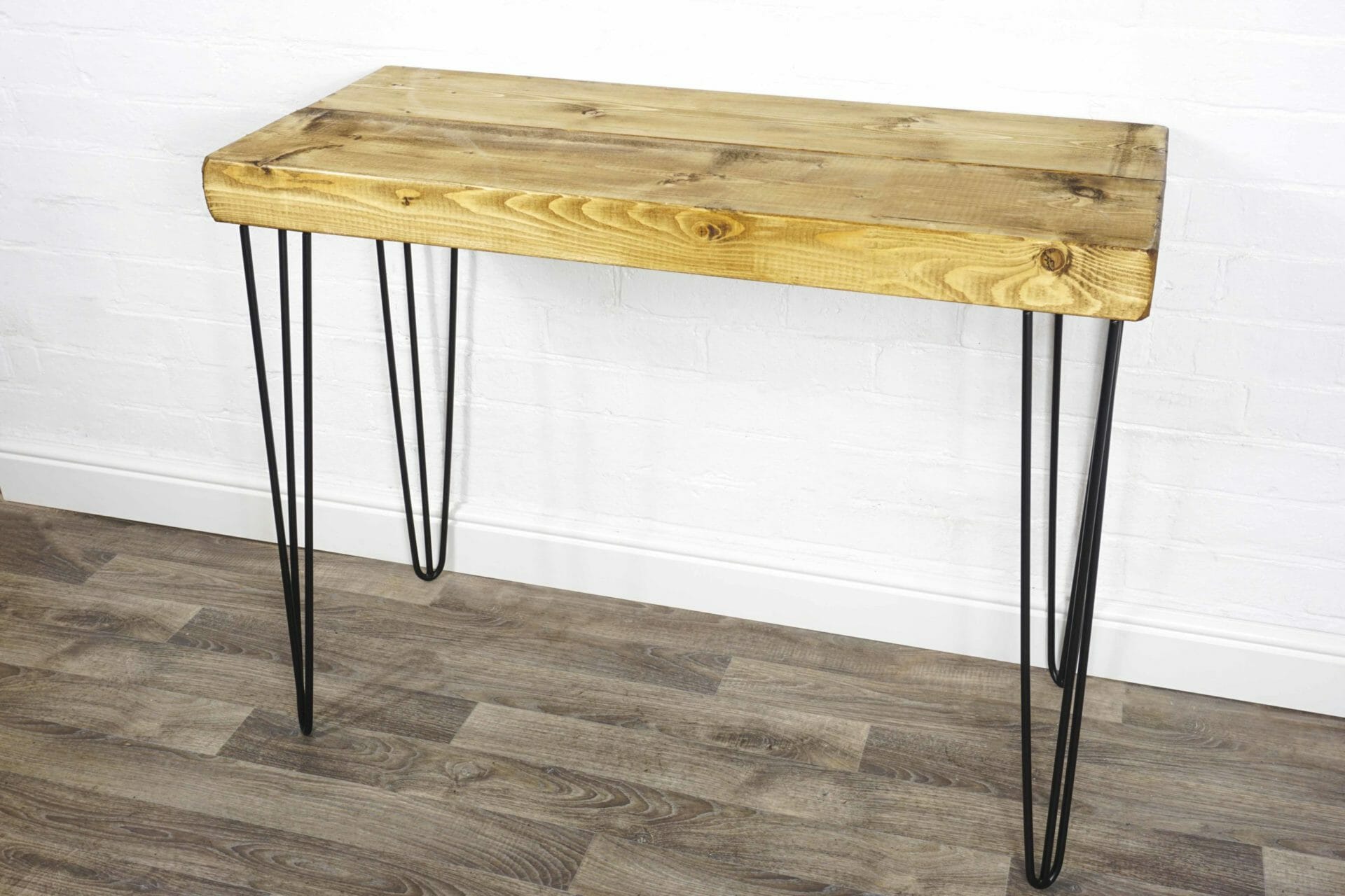 Reclaimed wood table with black hairpin steel legs