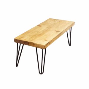 reclaimed wooden bench with steel black hairpin legs