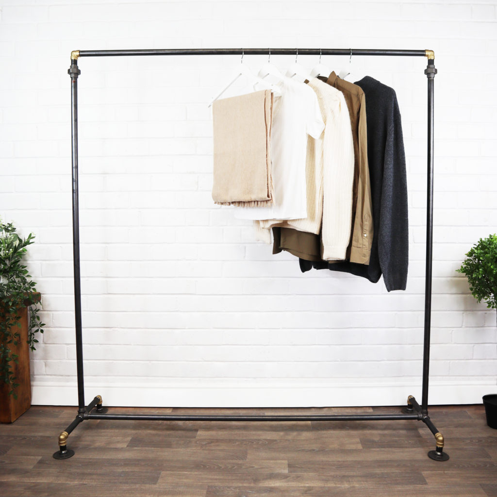 Free Standing Single Clothing Rail Industrial Raw Steel And Brass Pipe Style Pipe Dream