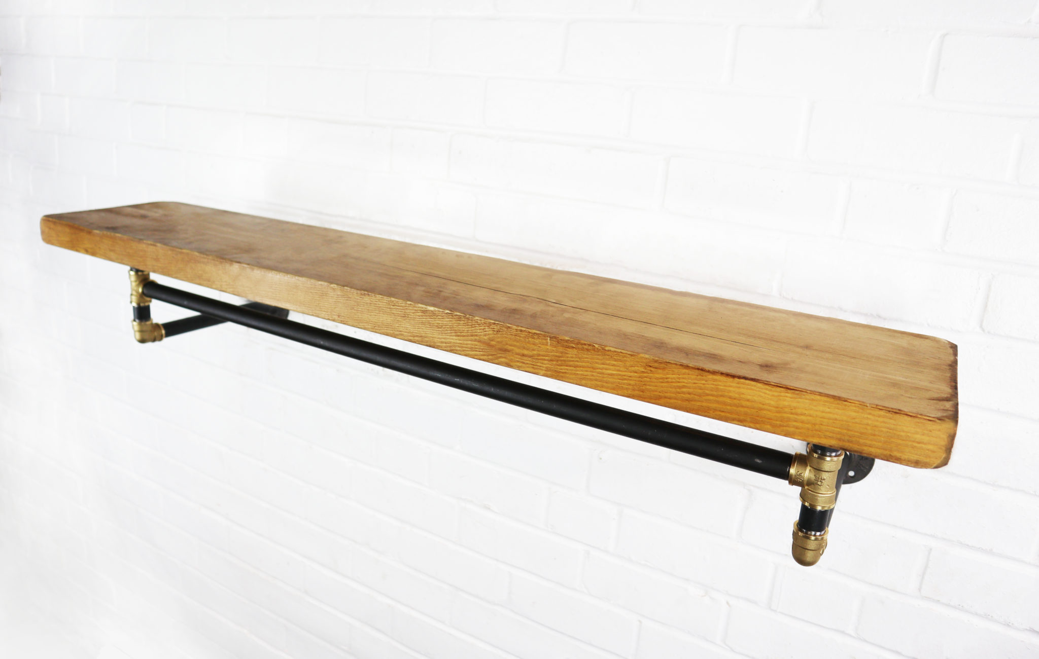 Wall Mounted Clothes Rail With Floating Shelf Industrial Raw Steel
