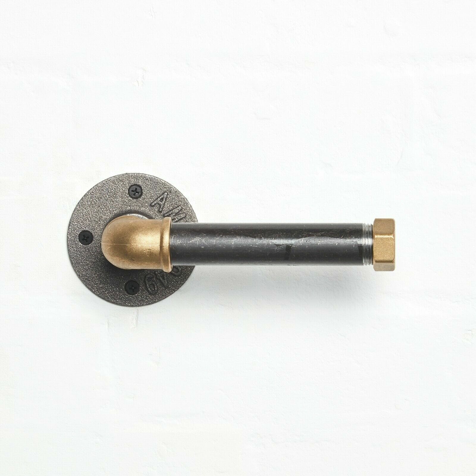 black steel and brass toilet roll holder industrial pipe