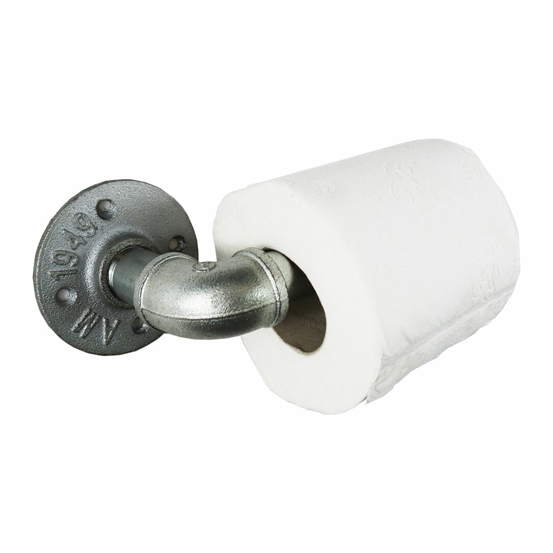 Wall Mounted Elbow Toilet Roll Holder Industrial Silver Steel Pipe Style Pipe Dream Furniture
