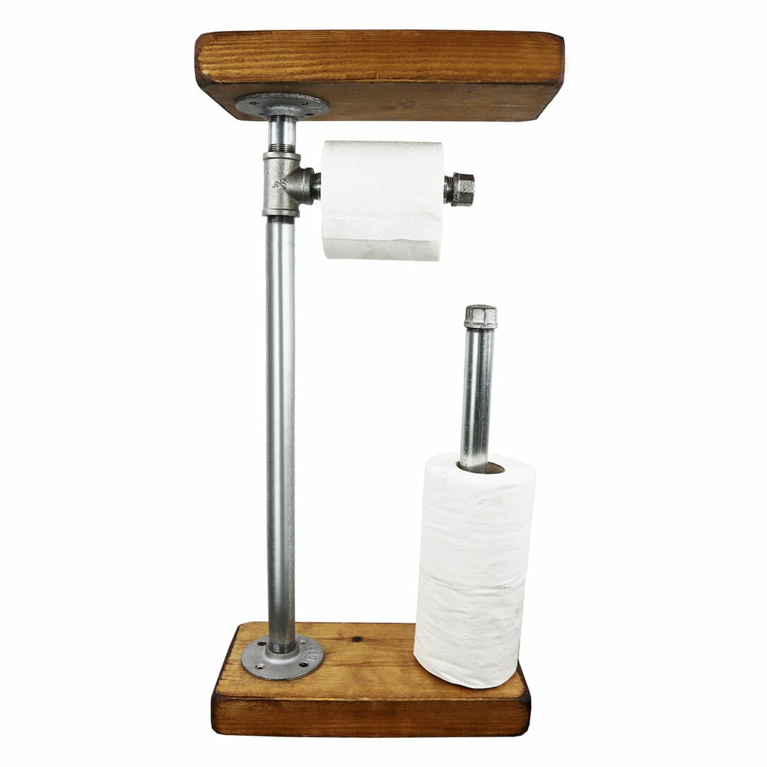 Free Standing Toilet Roll Holder With Base and Shelf Industrial