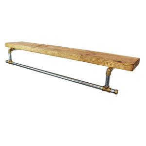 Industrial Steel and Brass Clothing Rail with Shelf