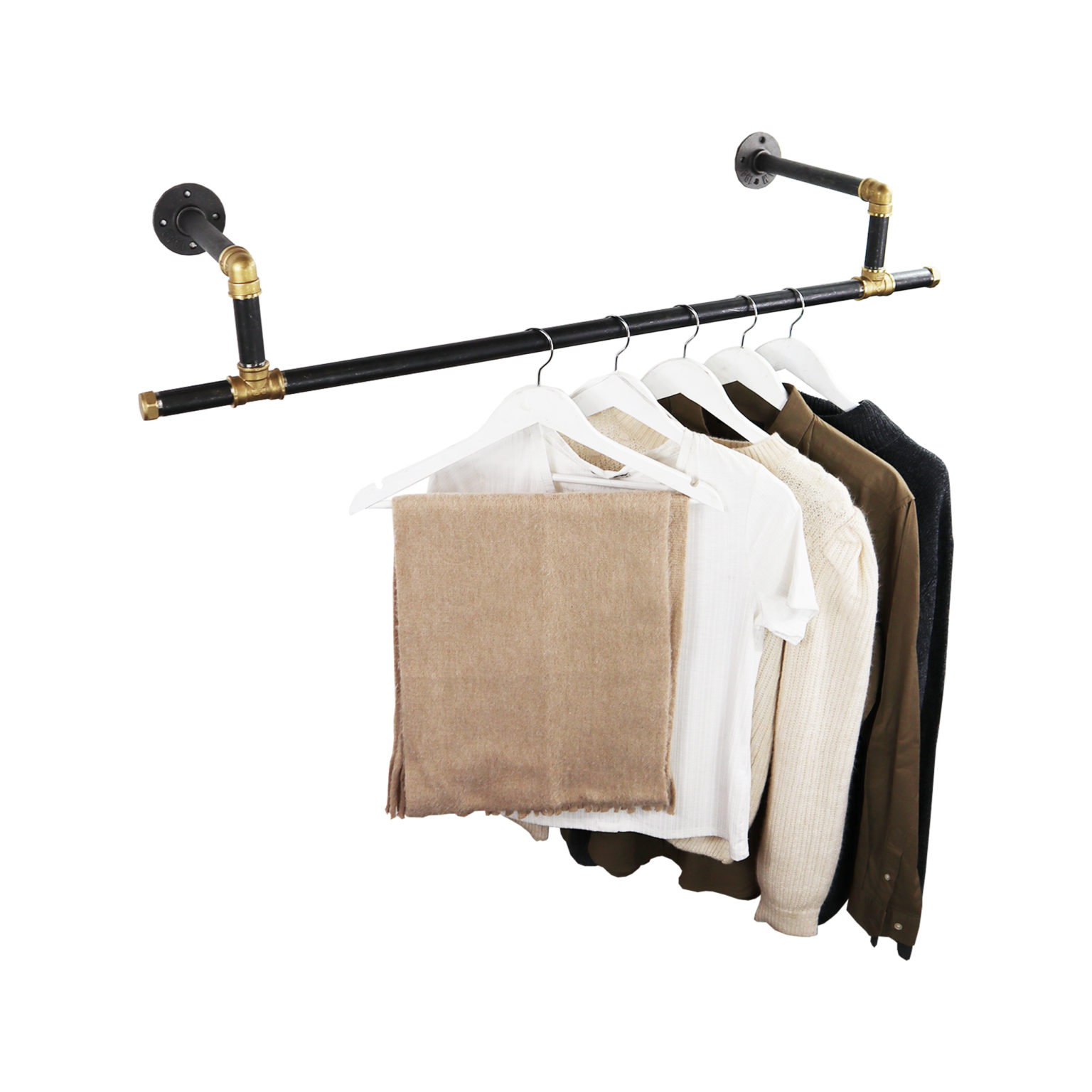Tee Style Double Level Clothing Rail | Industrial Raw Steel and Brass ...