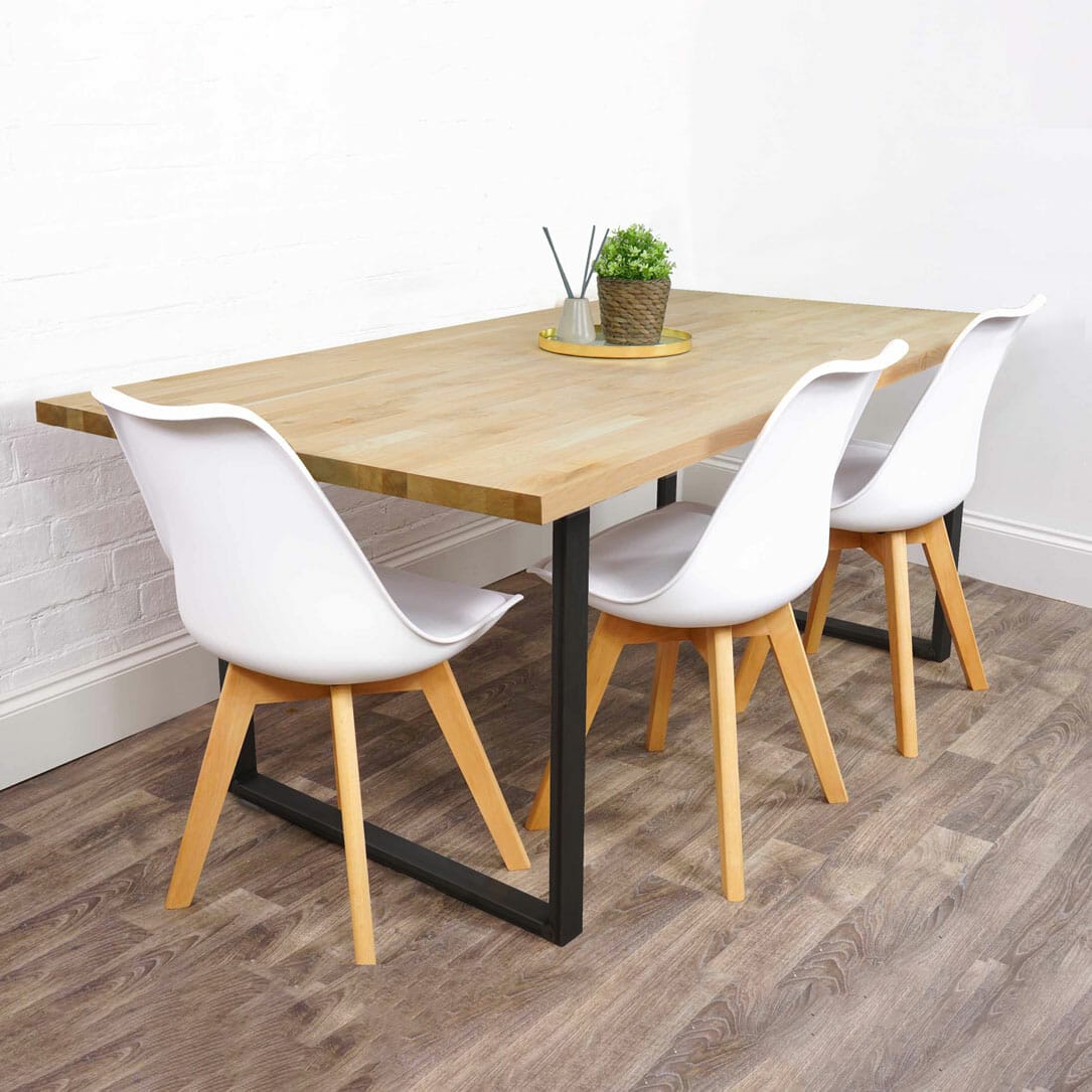 Solid wooden table with black steel legs