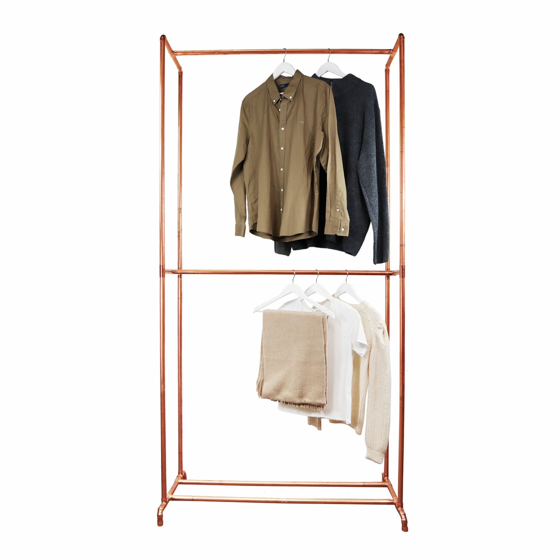 Copper industrial pipe clothing rail freestanding