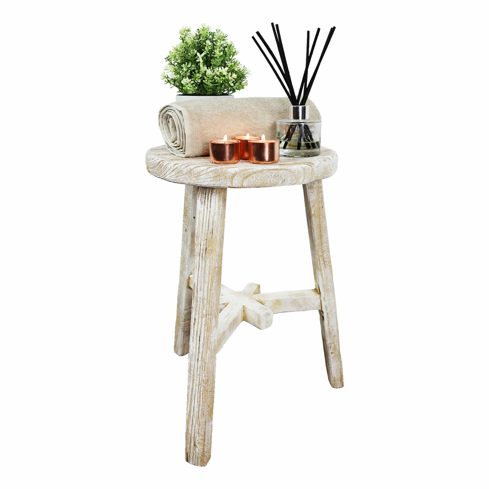 elm wood handmade stool white wash finish rustic furniture