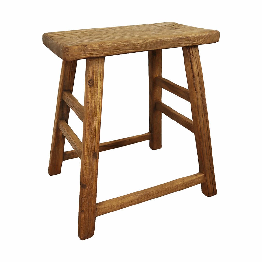 Rectangular elm wood handmade stool medium oak finish rustic furniture