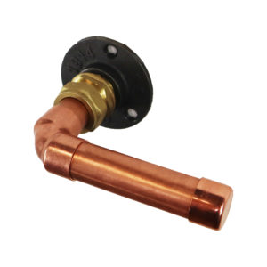 Industrial pipe Copper door handle with brass and raw steel fixings