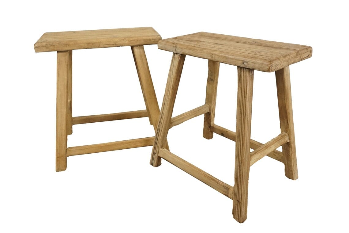 elm wood handmade stool finish rustic furniture pair