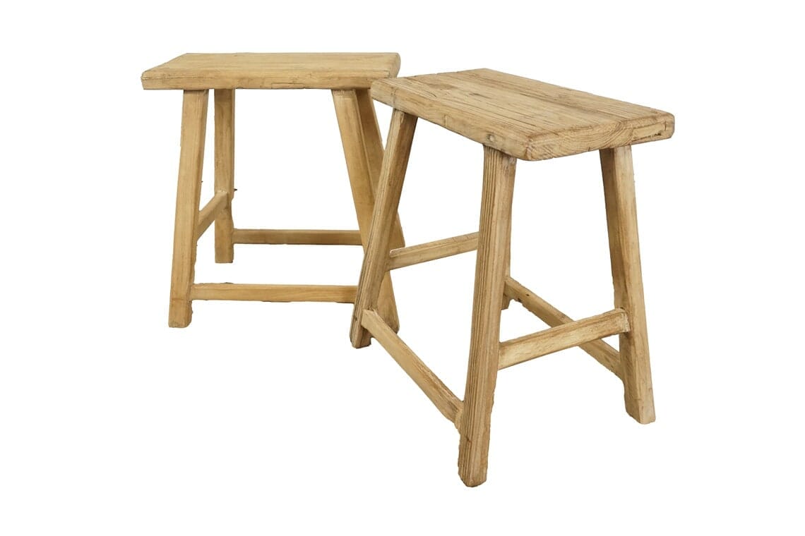 elm wood handmade stool finish rustic furniture pair