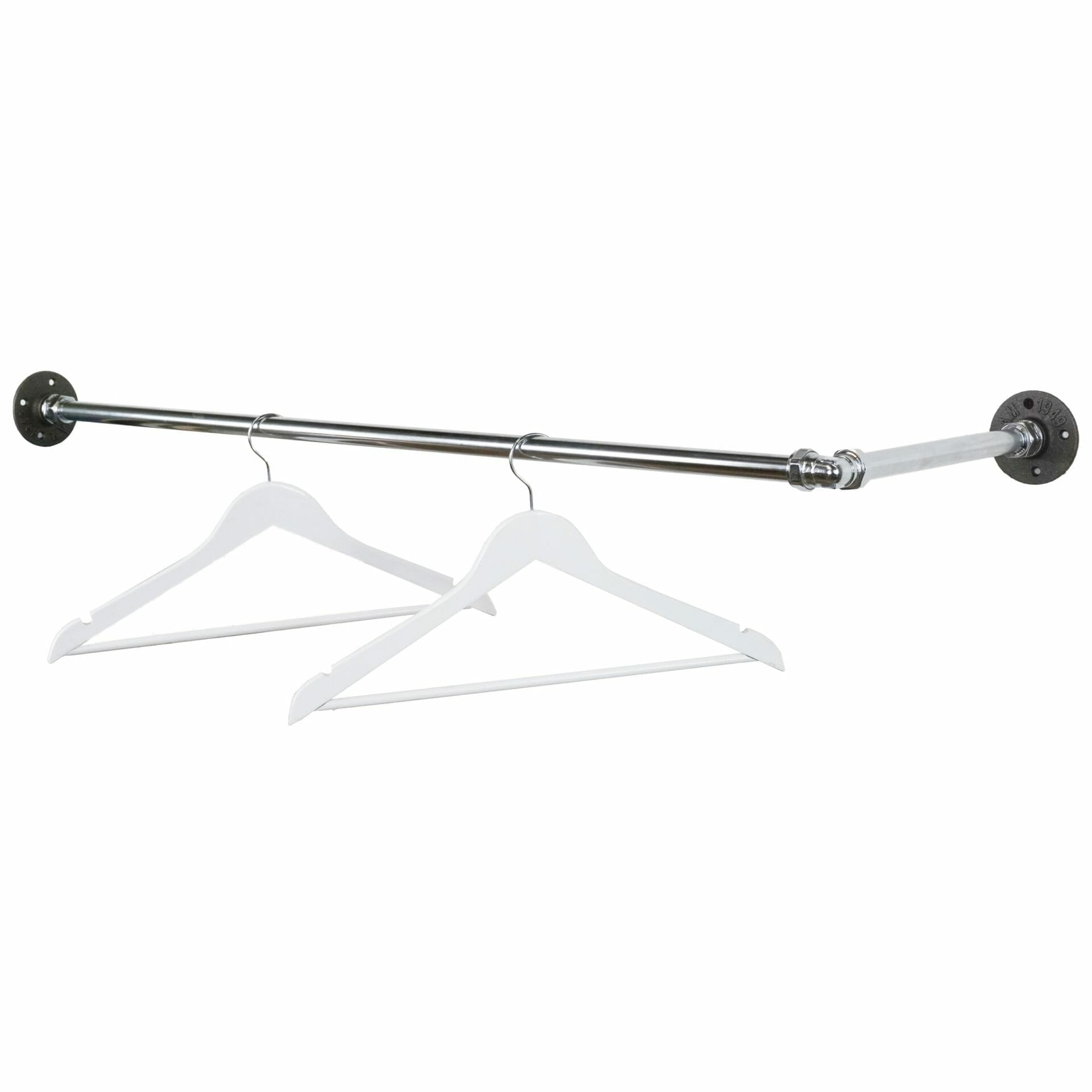 Stainless steel industrial pipe corner clothes rail with raw steel fitting