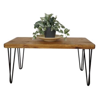 Reclaimed wooden table with steel black hairpin legs