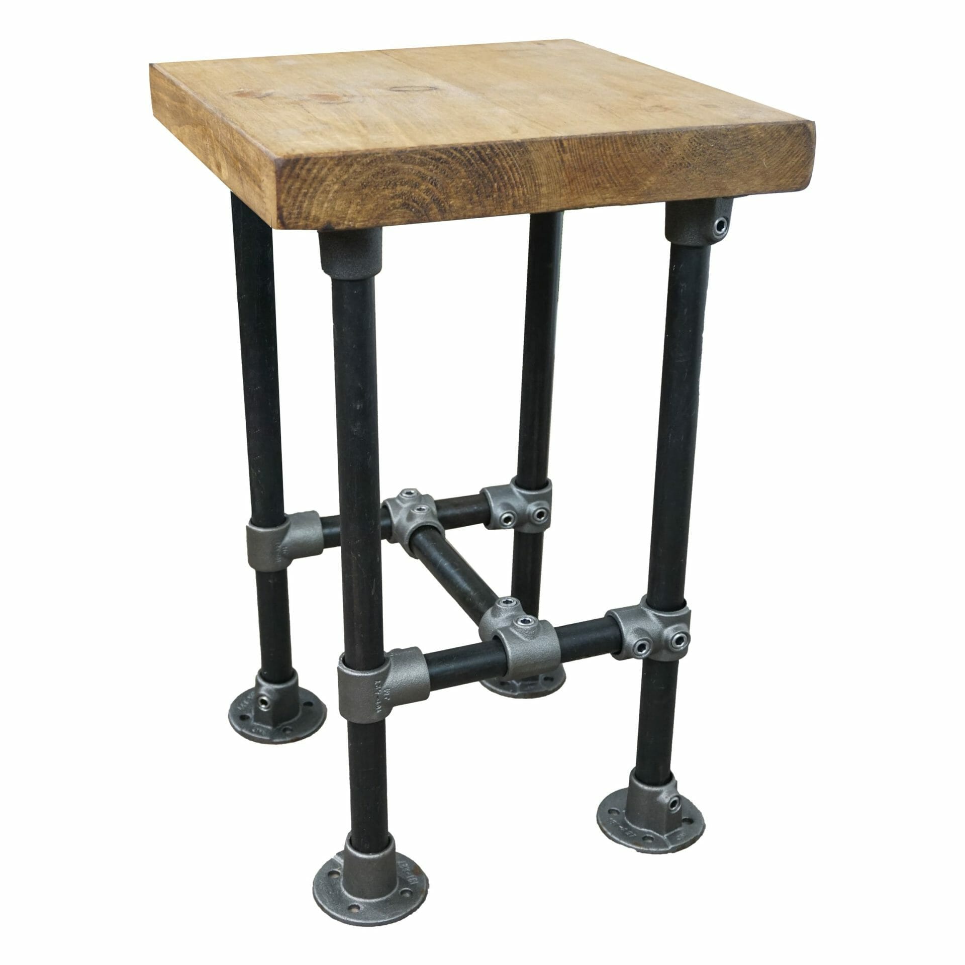 industrial pipe steel reclaimed wood handmade stool chair