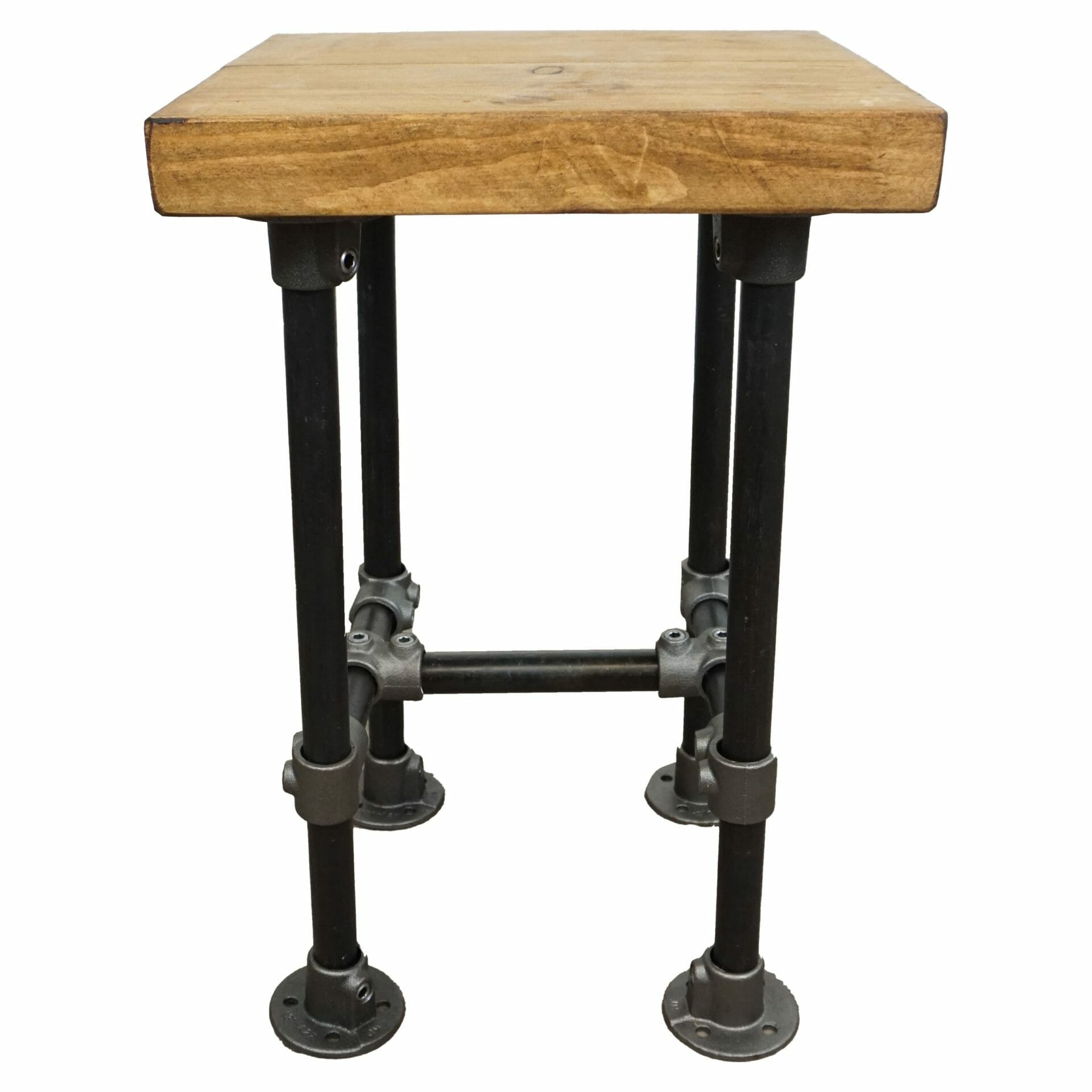 industrial black raw steel pipe stool reclaimed wood handmade