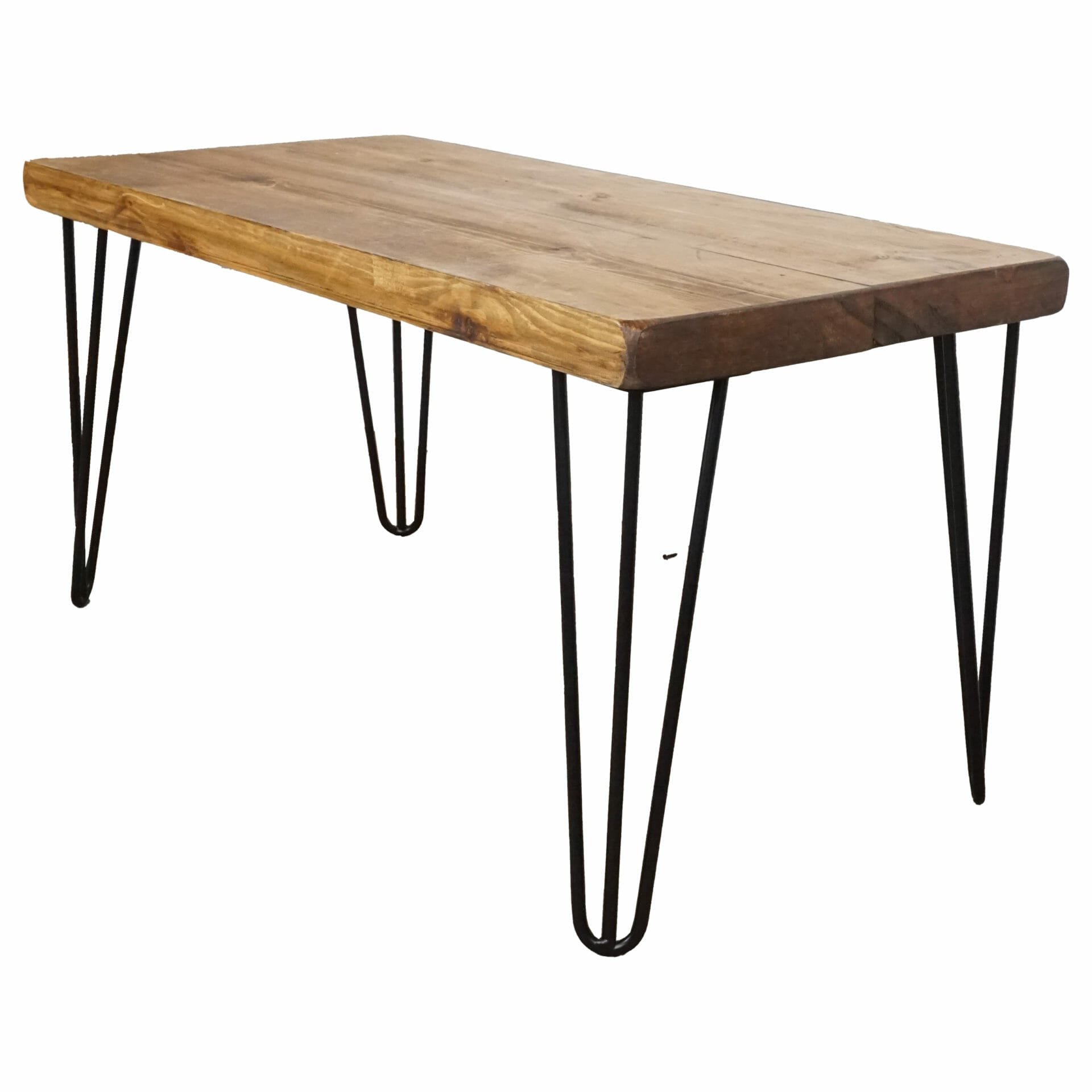 Reclaimed wooden table with steel black hairpin legs
