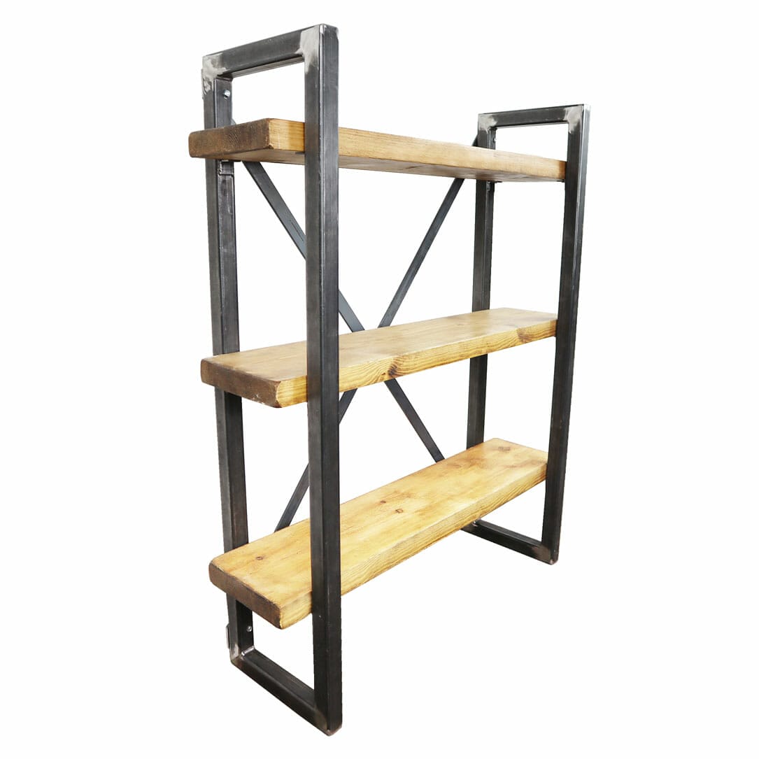 square steel frame shelving unit black with reclaimed wood rustic shelves