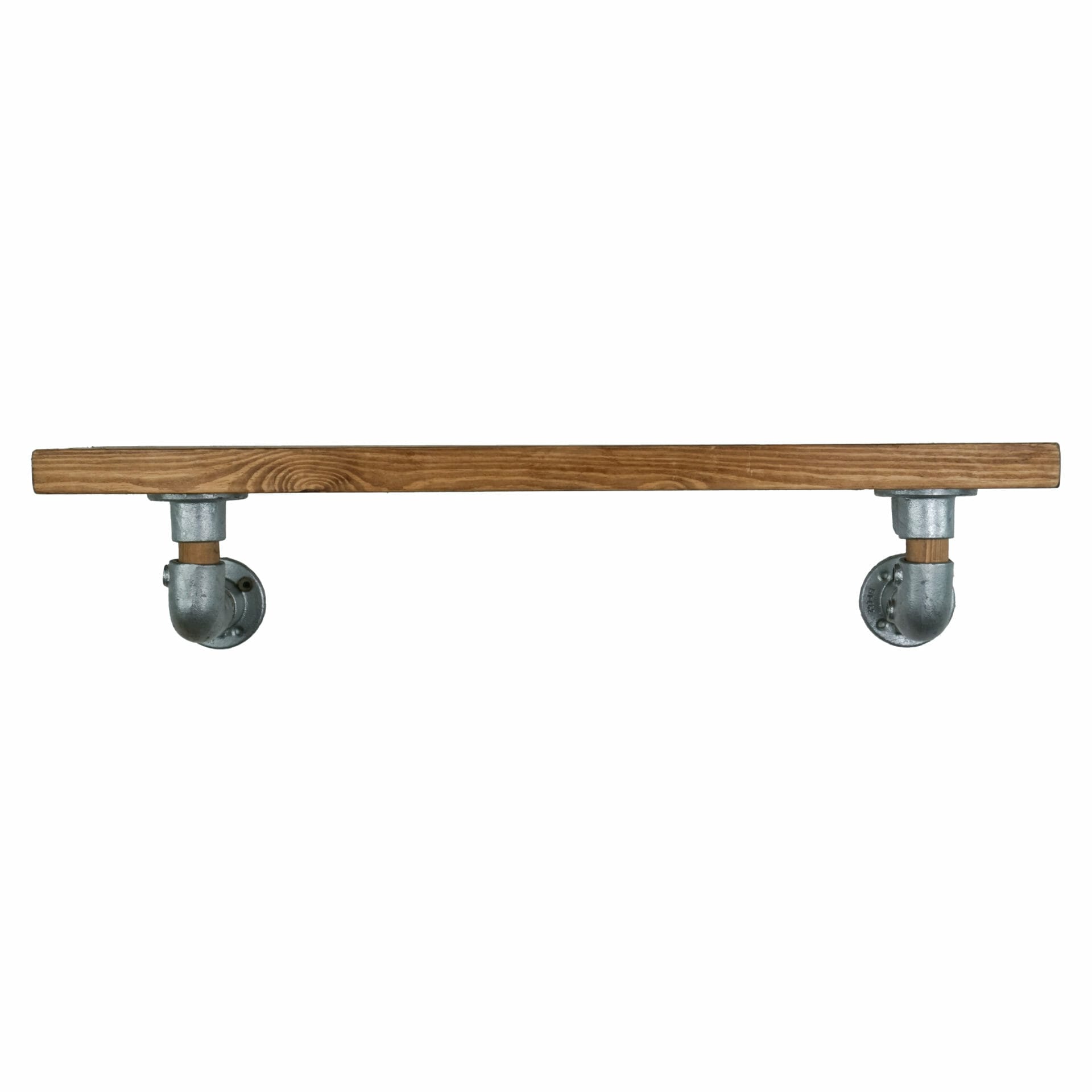 Industrial steel pipe fittings with wooden support shelf bracket