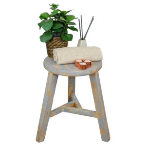 Grey stool rustic furniture elm wood handmade