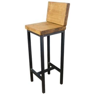 black steel square metal frame bar stool handmade with reclaimed wood