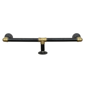 black steel industrial pipe with brass elbows foot bar