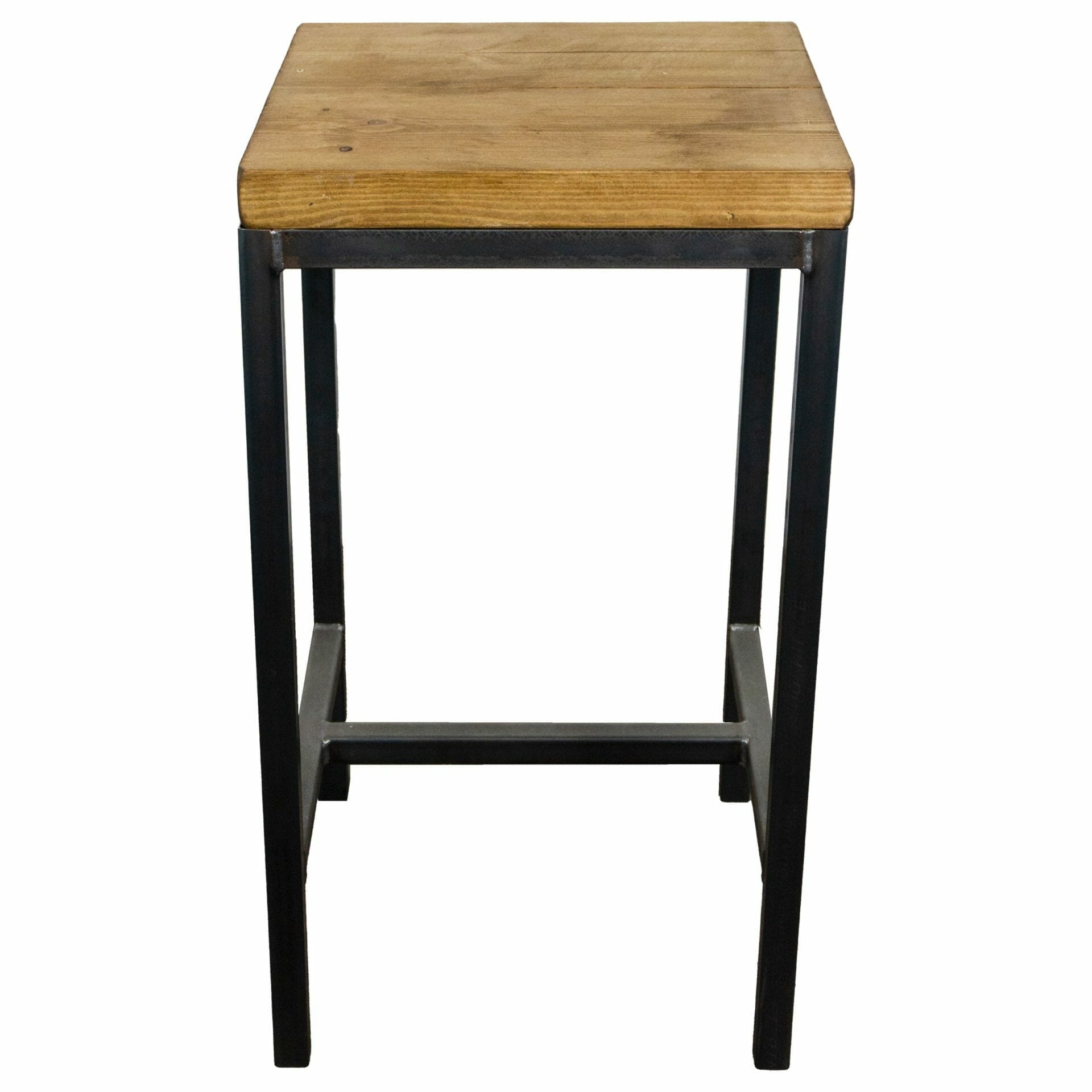 black steel industrial pipe table with reclaimed wooden shelves