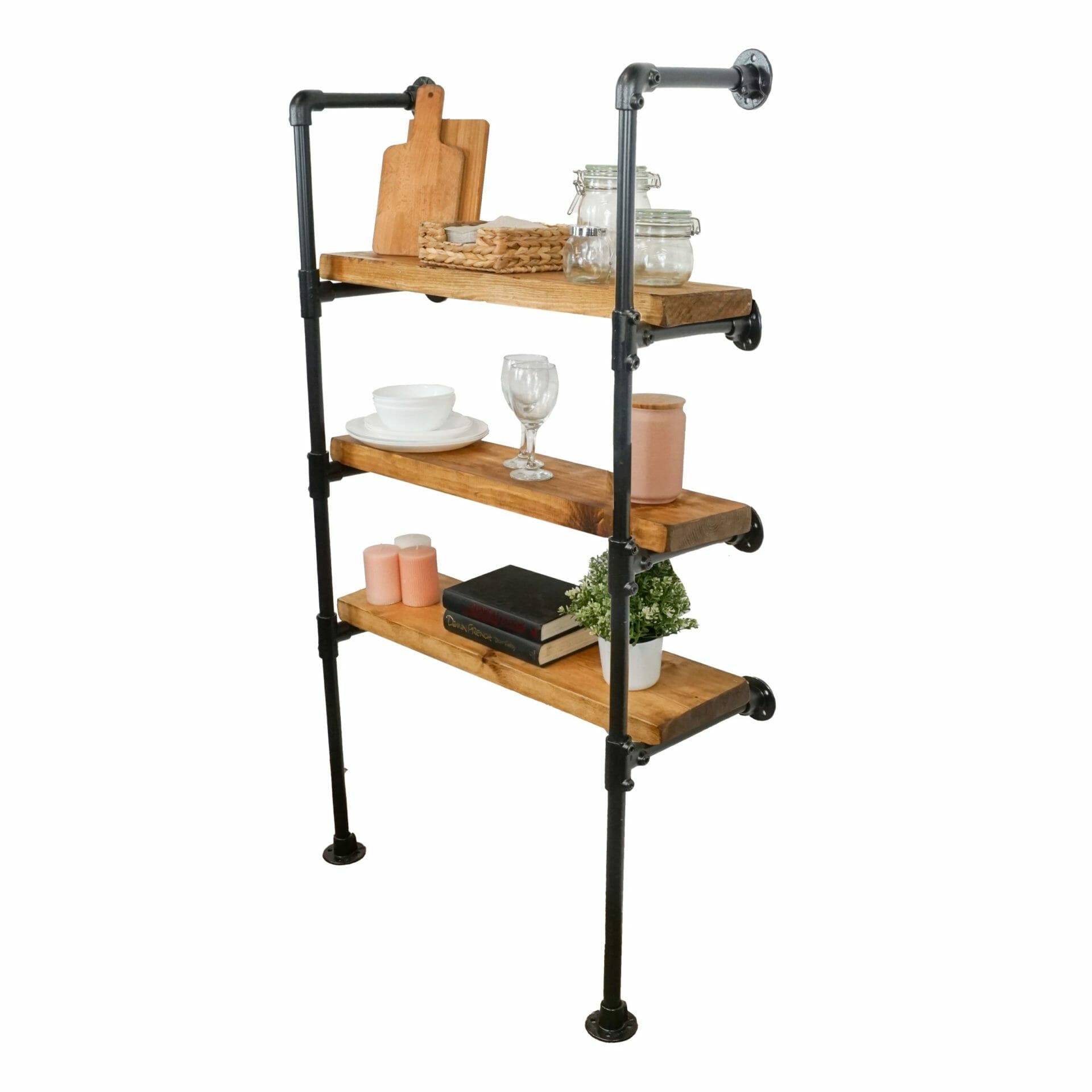 key clamp shelving unit wall and floor mounted reclaimed timber