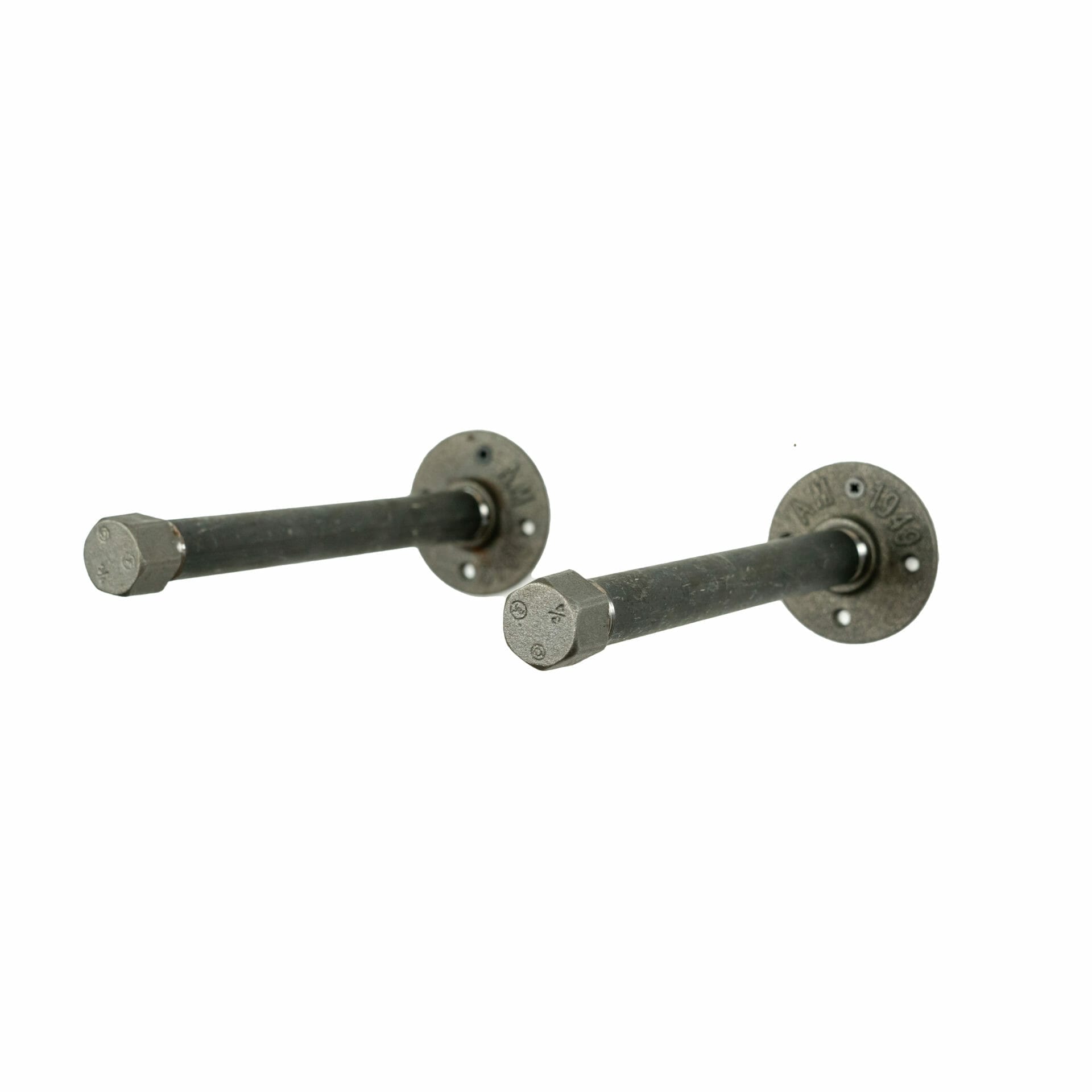 raw steel hex cap floating shelf brackets pair industrial pipe