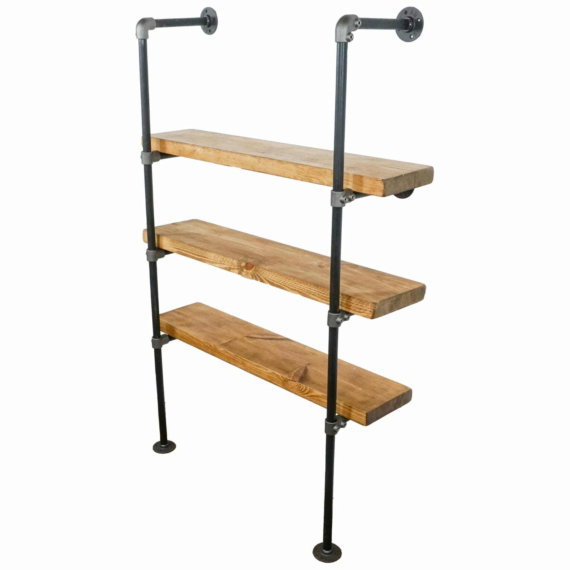floor and wall mounted industrial storage unit wooden shelves