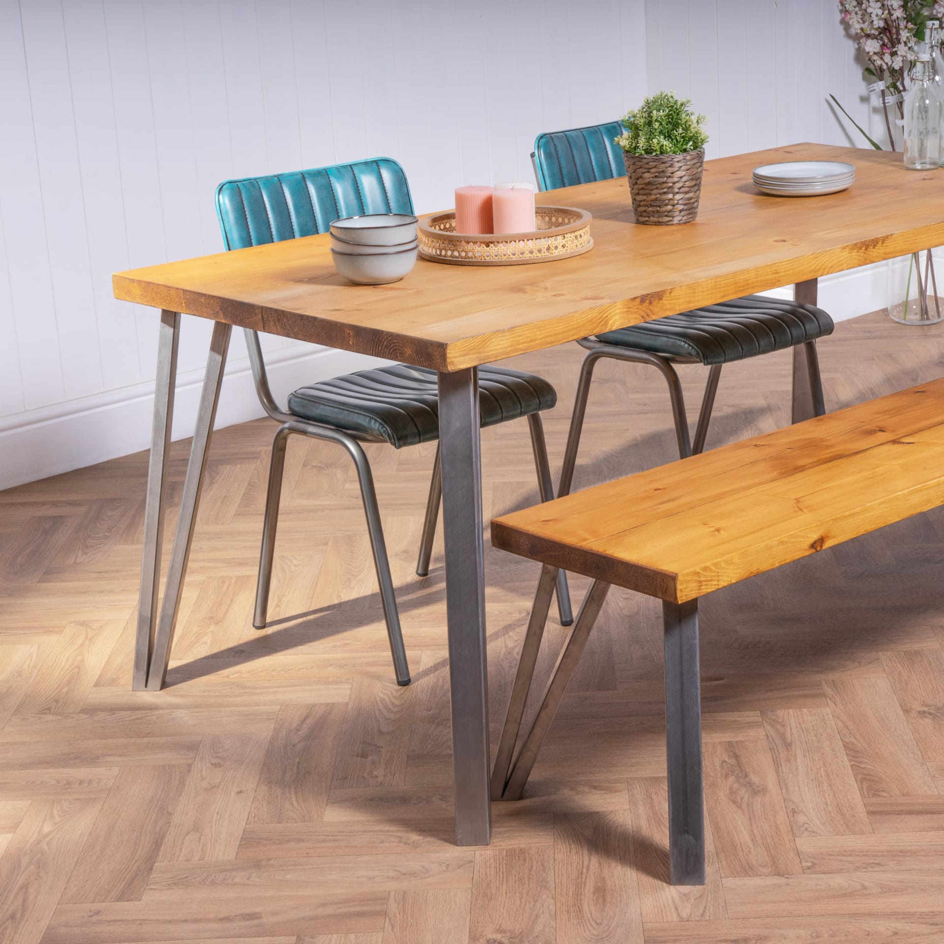 Angled Square Hairpin Industrial Steel Table Legs Set of 4 Pipe Dream Furniture