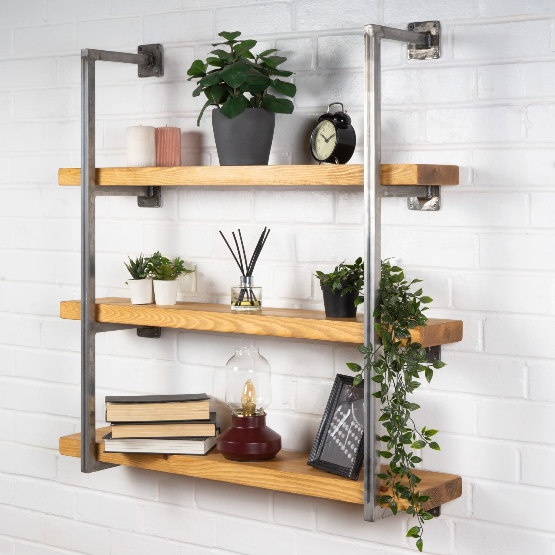 Wall Mounted Shelving Unit with Reclaimed Wooden Shelves Box Steel Style Pipe Dream Furniture