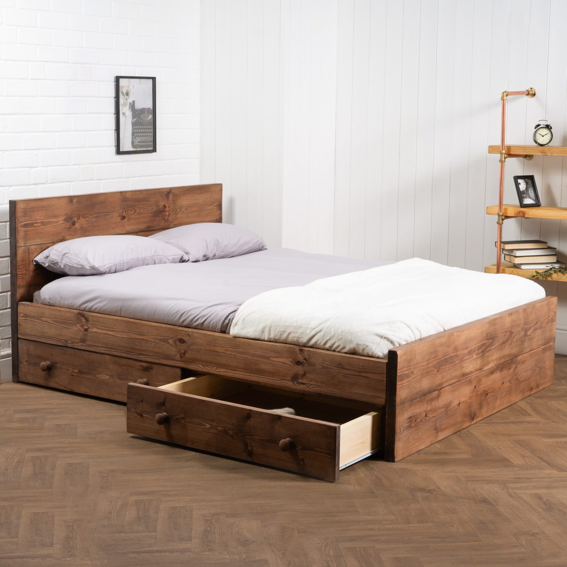 Solid Wood Bed with Drawers Reclaimed Timber Style Pipe Dream Furniture
